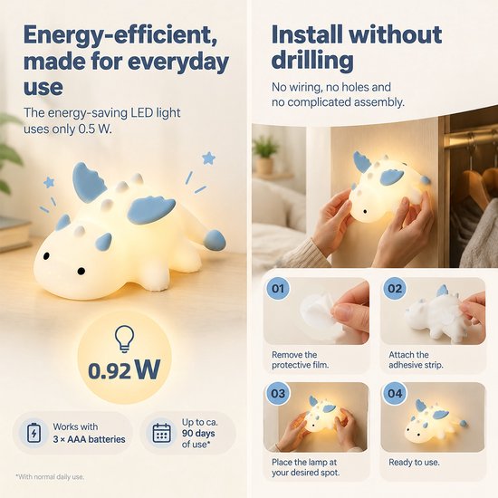 Oplaadbaar Nachtlampje Kinderen - LED Nachtlampje met Magnetische Bevestiging - RGB 7 Kleuren - 30 min Timer - Dimbaar Siliconen Slaaplampje - Baby Nachtlampje voor Kinderkamer, Slaapkamer & Gang — afbeelding 3
