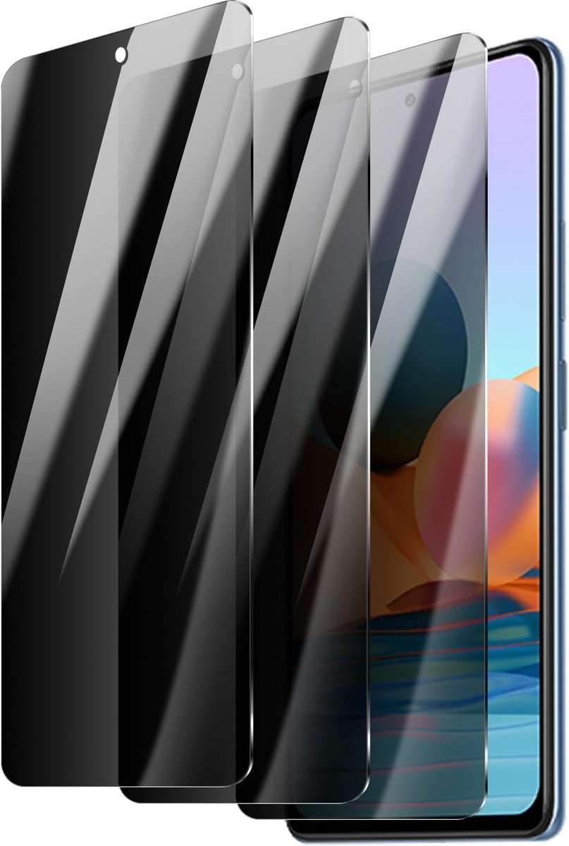 3 stuks anti-spy glazen beschermfolie voor Redmi Note 10 Pro, pantserglas, inkijkbescherming, hardheidsgraad 9H, anti-luchtbellen, anti-kras