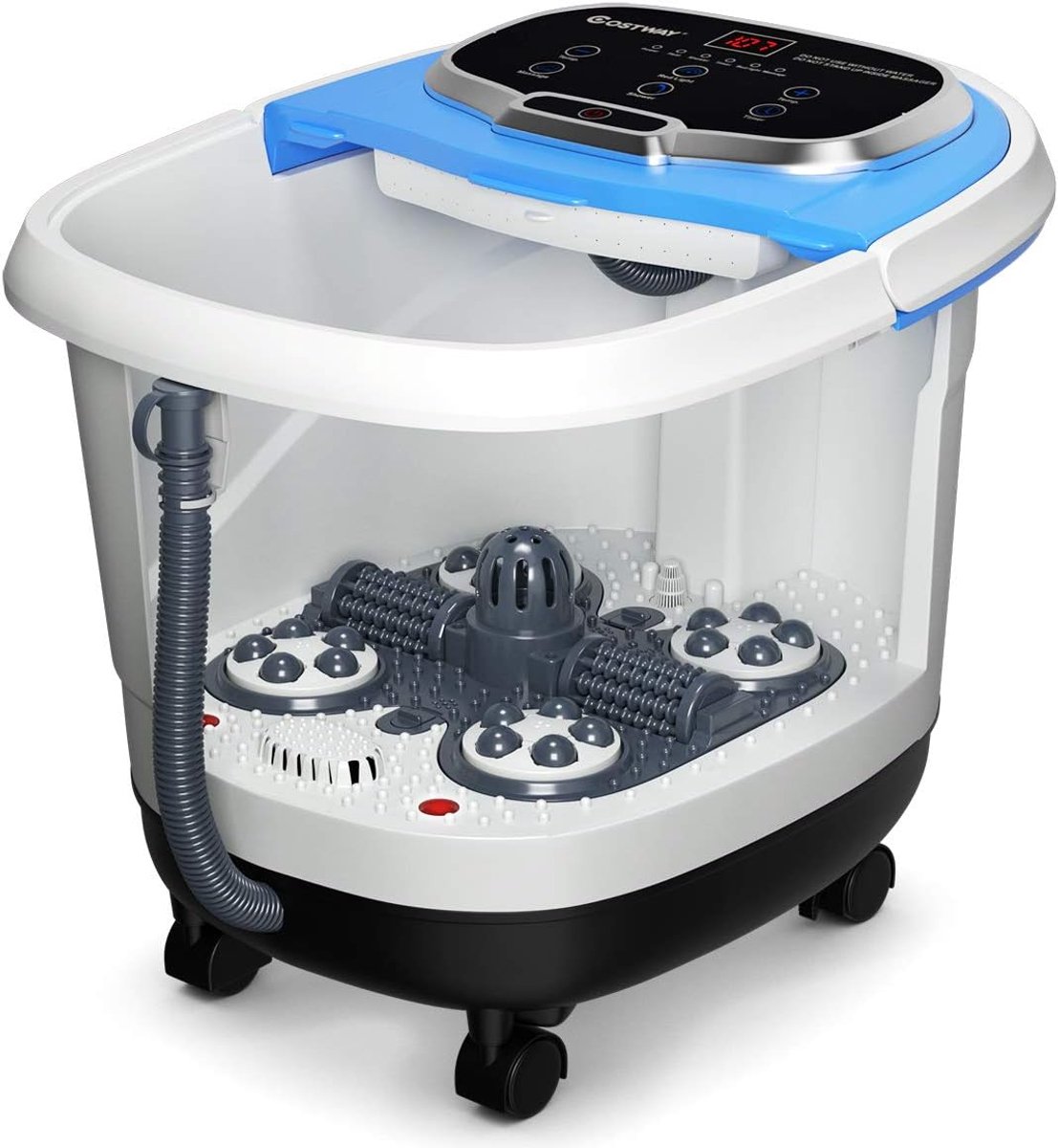 COSTWAY Voetbad massageapparaat met wieltjes, elektrisch voetbad, verwarming, douchemassage, shiatsu voetmassage spa, 10-60 min timer / 35-48 °C / 500 W (blauw)