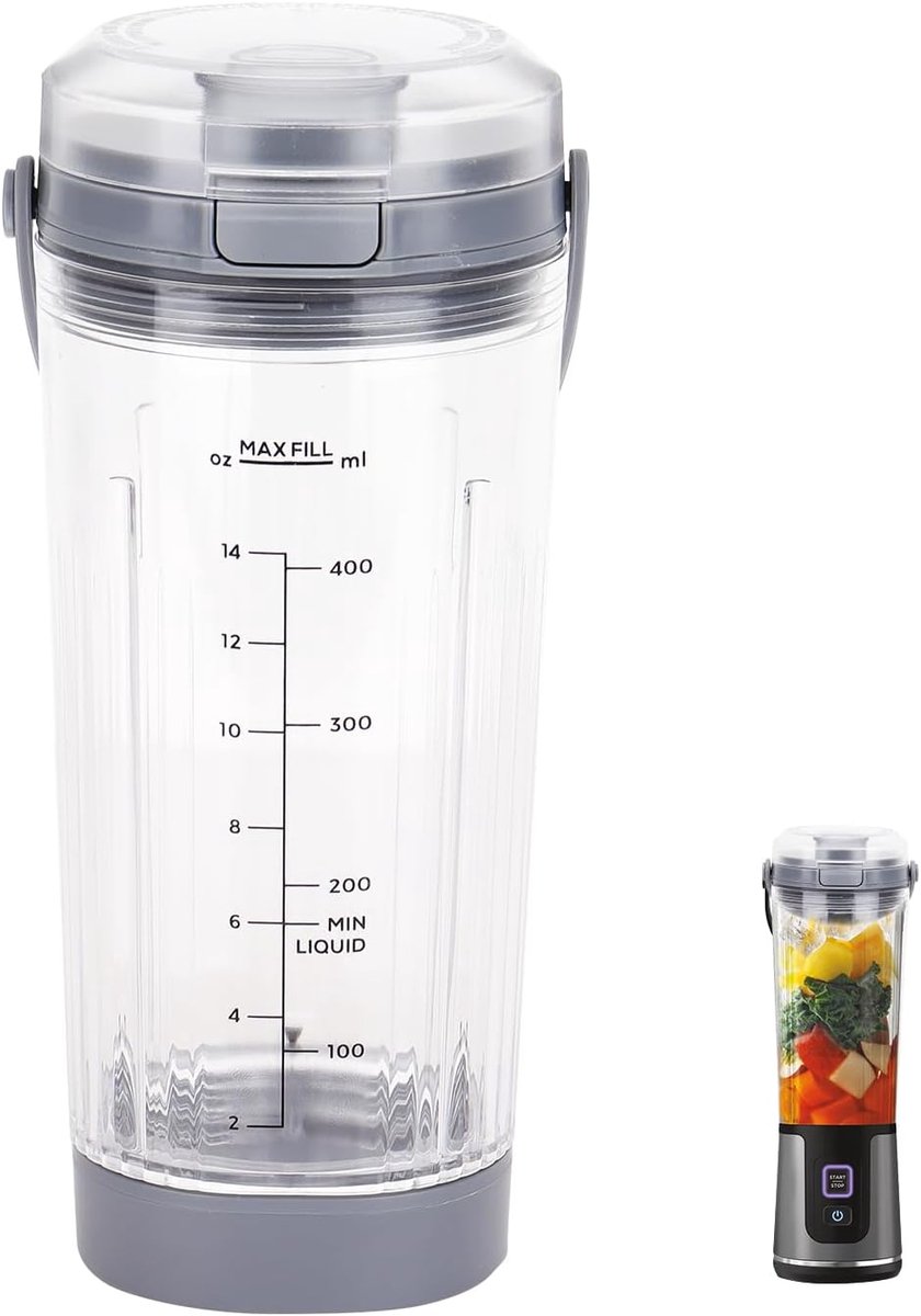 Blenderbeker met deksel voor Ninja Blast Draagbare Blender BC100 & BC151 Serie: 18oz Blender Cup Accessoires Deel Compatibel met Ninja Blast Blender (Grijs)