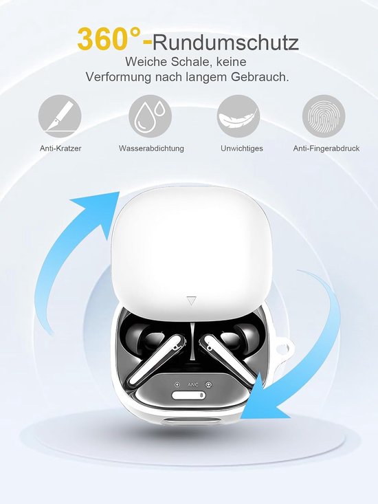 Soundcore Liberty 5 van Anker Wireless Headphones, zachte siliconen beschermhoes, huidvriendelijk etui met karabijnhaak, volledige bescherming, wit — afbeelding 4