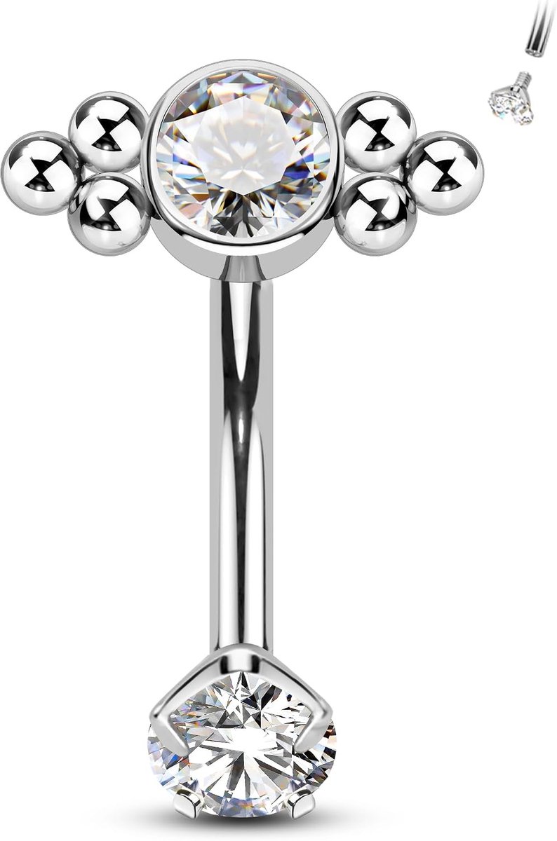 Piercing Sieraden G23 Massief Titanium Wenkbrauwpiercing Sieraden 16G Zilver/Goud Tragus Oorbellen 6/8mm Clear CZ Kraakbeen Oorbellen Wenkbrauw Bars voor Vrouwen Mannen