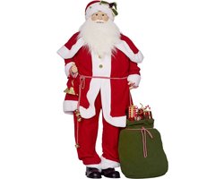HOMCOM Kerstmanfiguur, staande traditionele rode Kerstman 140 cm, spraakbesturing, cadeautas, geluidseffecten en bel, voor huis- en feestdecoratie