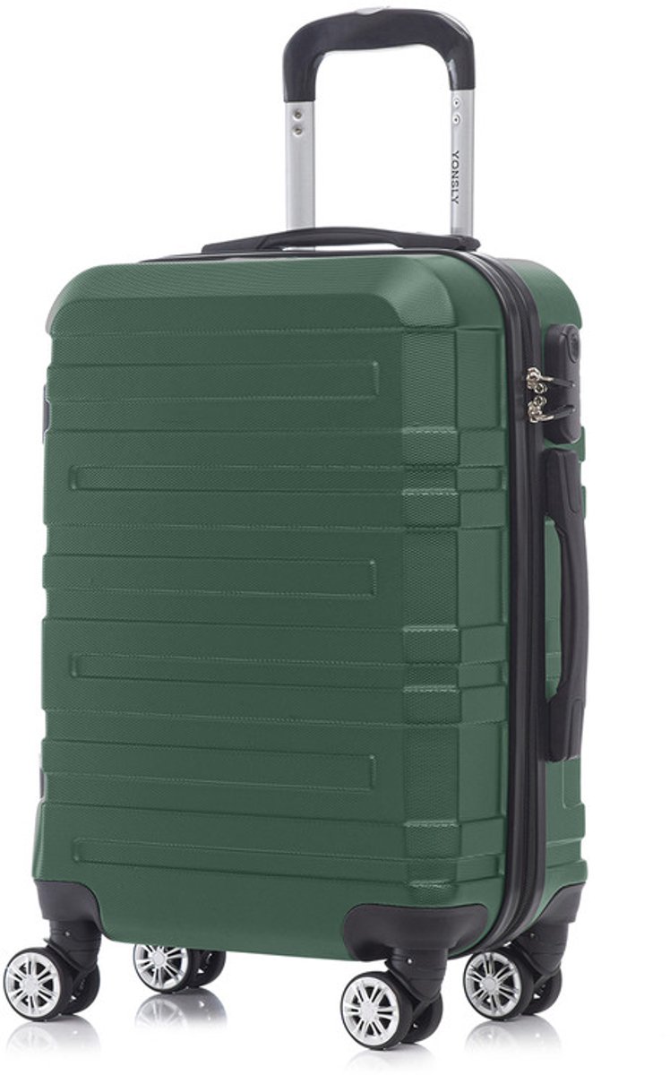 YONSLY Handbagage Koffer - 55cm - 40 L - Cijferslot- 360° Draaibare Wielen - Donkergroen