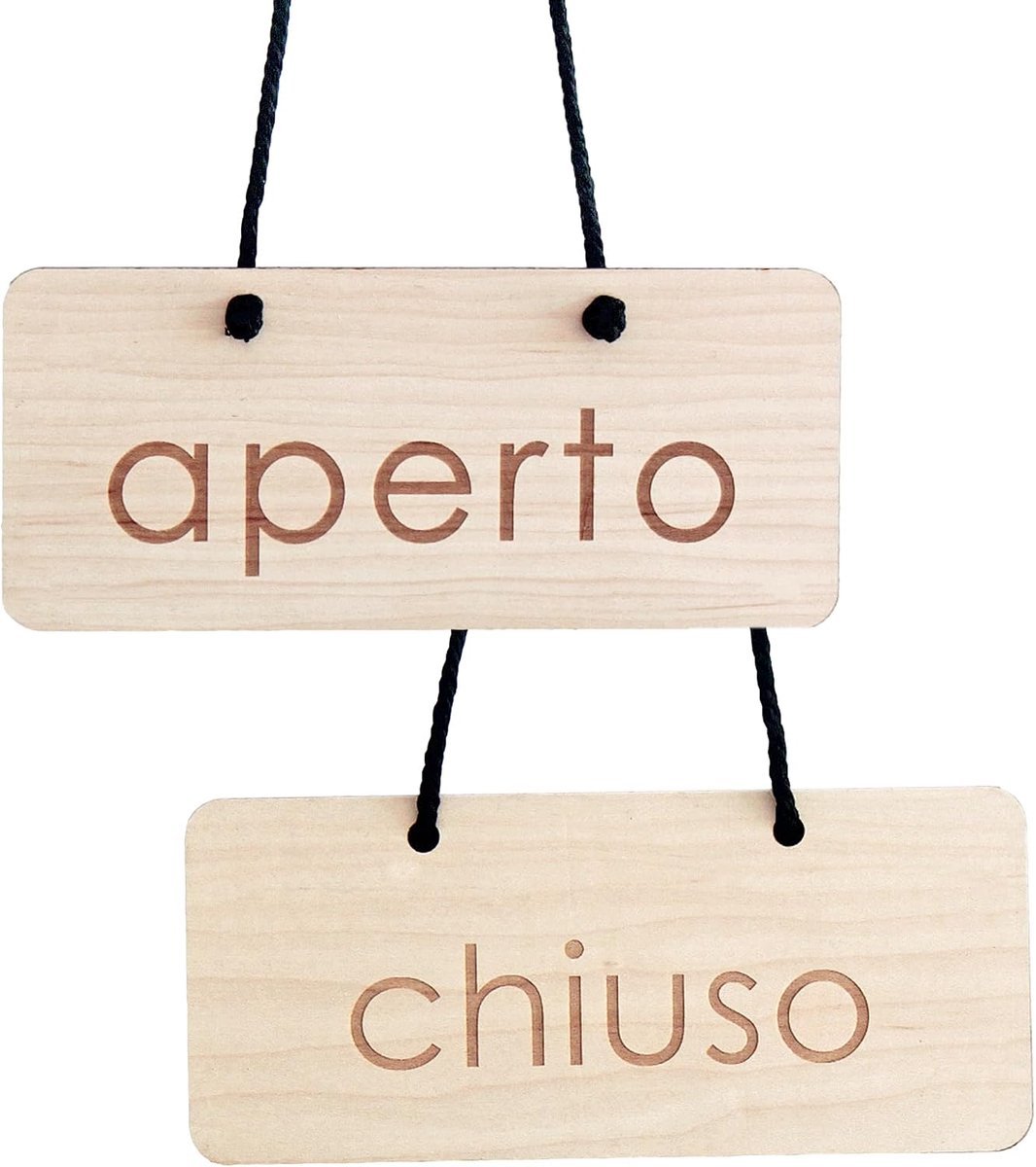 Aperto/Chiuso in Italiano in legno, per Negozi en attività commerciali, incl. zuignap per il vetro e cordone di cotone