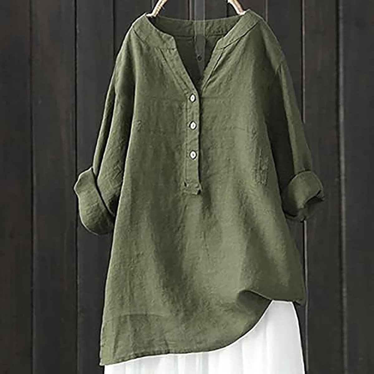 Lange blouse zomer, knoopsluiting, oversized, katoen en linnen, ademend
