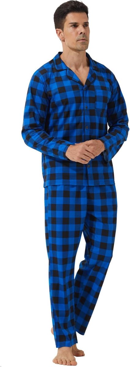 Pyjama heren lange tweedelige winter geruite pyjama ultrazachte lange mouwen bovendeel zachte pyjamabroek met zak mannen pyjama set