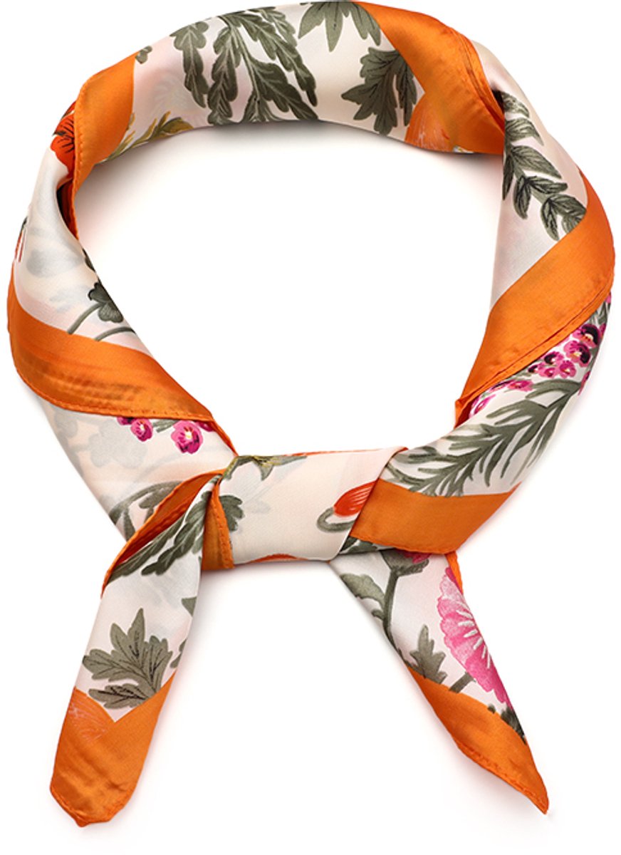 Oranje zijdezacht halssjaaltje in bloemenmotief