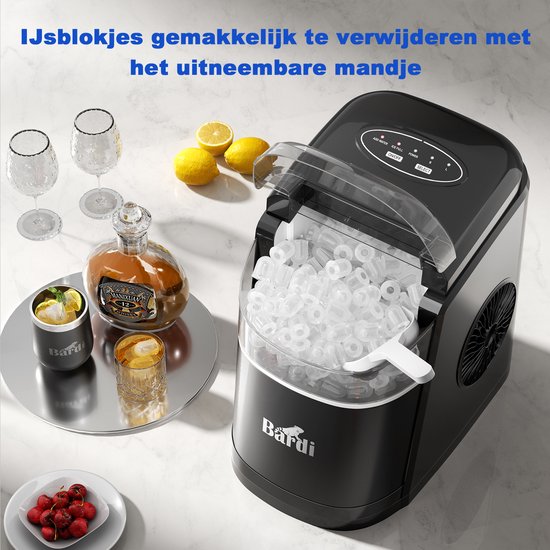 Bardi IJsblokjesmachine Set - 1.6L Zwart - Zelfreinigingsfunctie - IJsblokmaker met IJsschep -met IJsschep - Inclusief Luxe 3 Thermosbekers en Ijsschep- Grijs — afbeelding 4