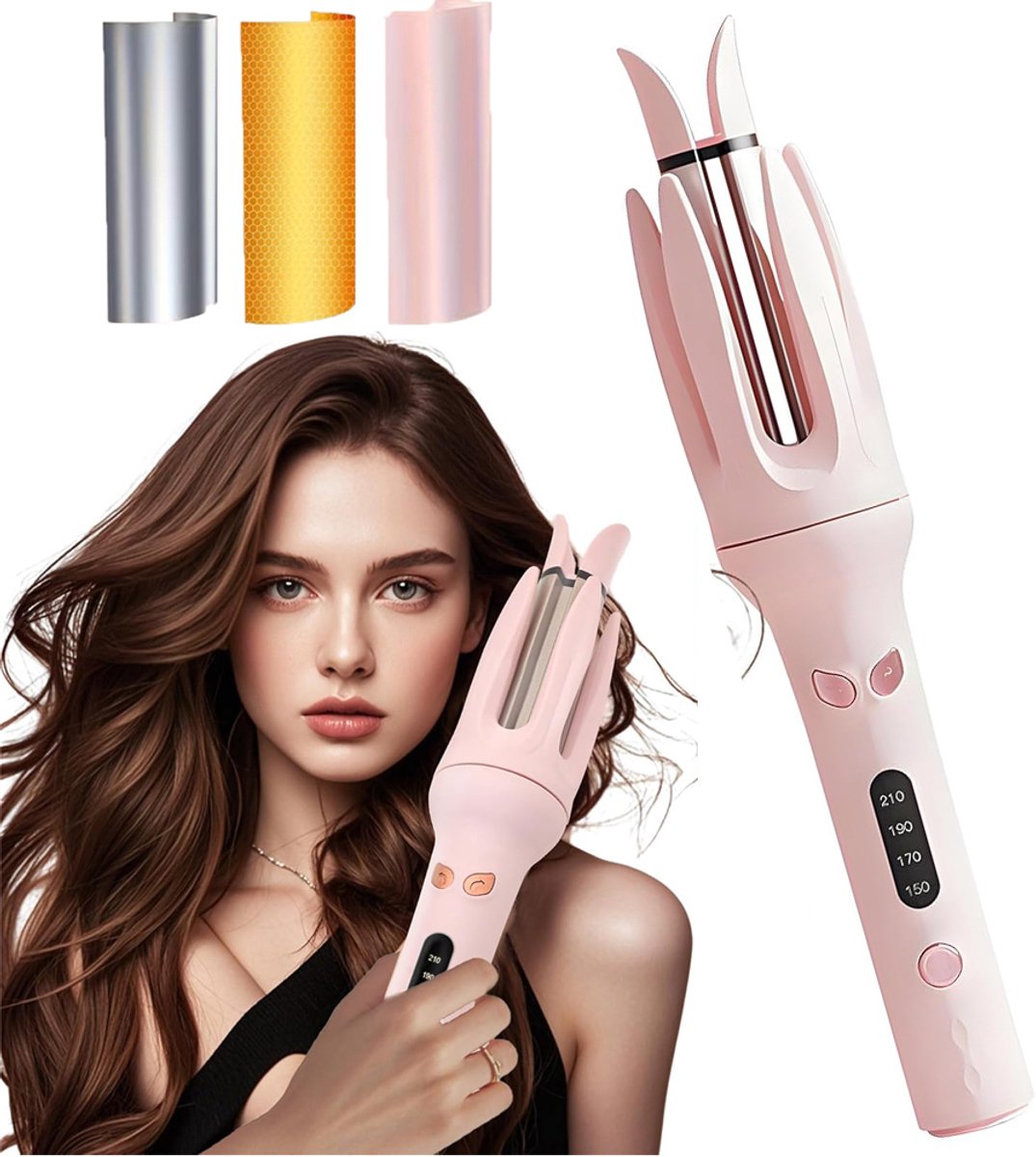 28 mm En LCD-Scherm – Automatische Krultang Met 4 Temperatuurstanden – 40 Seconden Snelle Opwarmtijd En 360° Draaibaar Snoer – Dubbele Spanning 100-240V – Salon Beach Waves – Roze