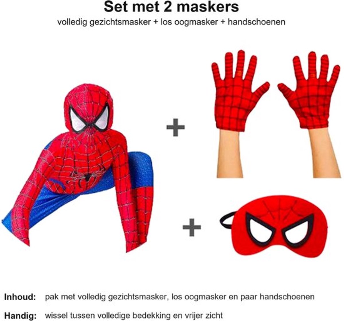 Jobber Toys Superheldpak Kind - Spinnenjongen 98/104 met 2 Maskers — afbeelding 7