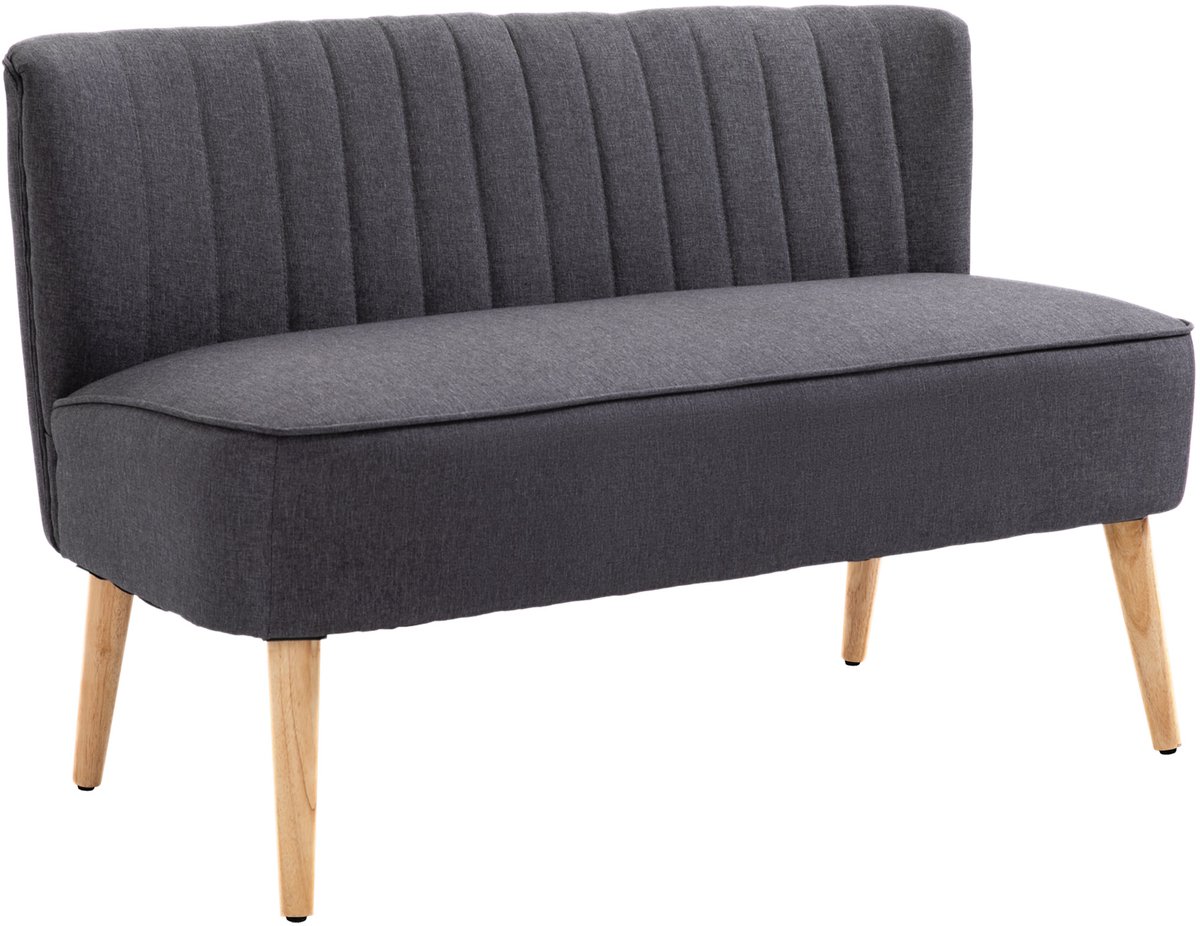 Homona 2-zitsbank - Met gestoffeerde zitting en rugleuning - 117 x 56,5 x 77 cm - Donkergrijs