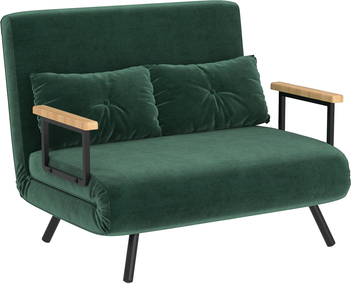 Homona 2-zits slaapbank - Met kussens en verstelbare rugleuning - 102 x 73 x 81 cm - Groen