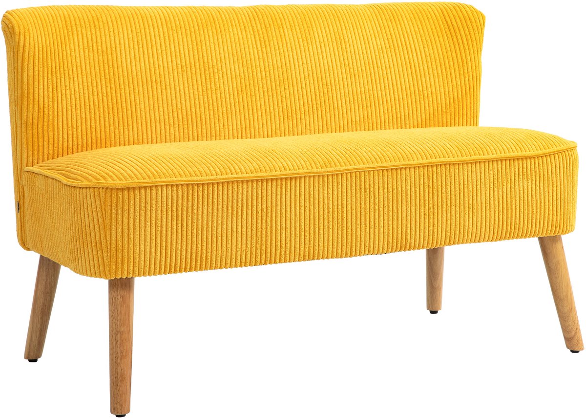 Homona 2-zitsbank - Met houten frame en stoffen bekleding - 117 x 56,5 x 77 cm - Geel