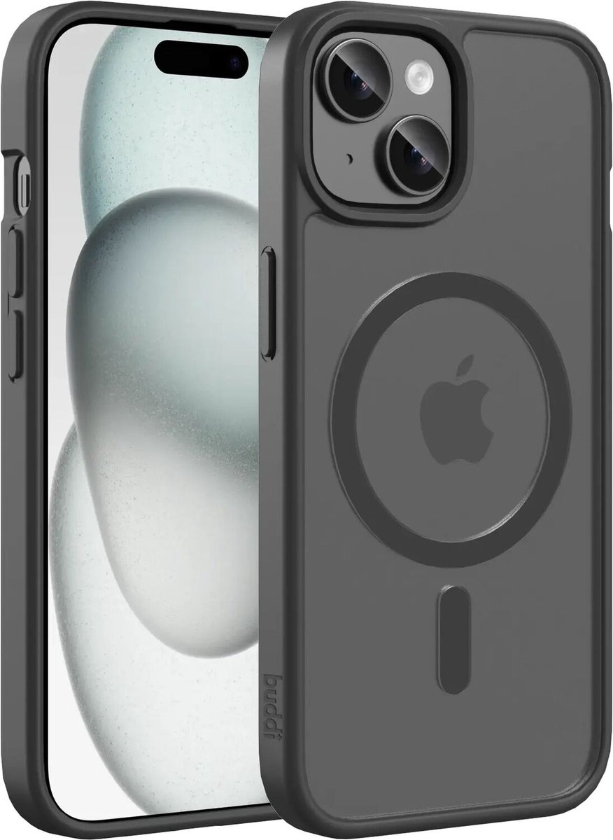Buddi Frost Hoesje Geschikt voor Apple iPhone 17e/16e/15/14/13 - Mat Zwart - MagSafe Back Cover - Matchende kleur - Shockproof - Slank