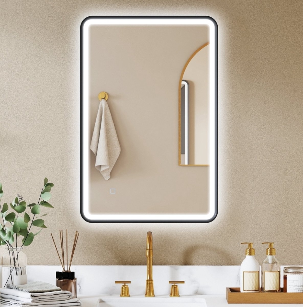 STILVORA Badkamerspiegel – 60 x 90 Cm – Dimbaar Met 3 Lichtkleuren – Glas En Aluminium – Zwart – Condenswerend Met Geheugenfunctie