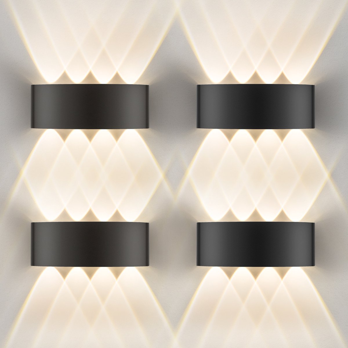 LOVHAUS 4 Stuks LED Gevelverlichting Buiten - 8W 3000K Warm Wit - IP65 Wandlamp - 8 Lichtbundels