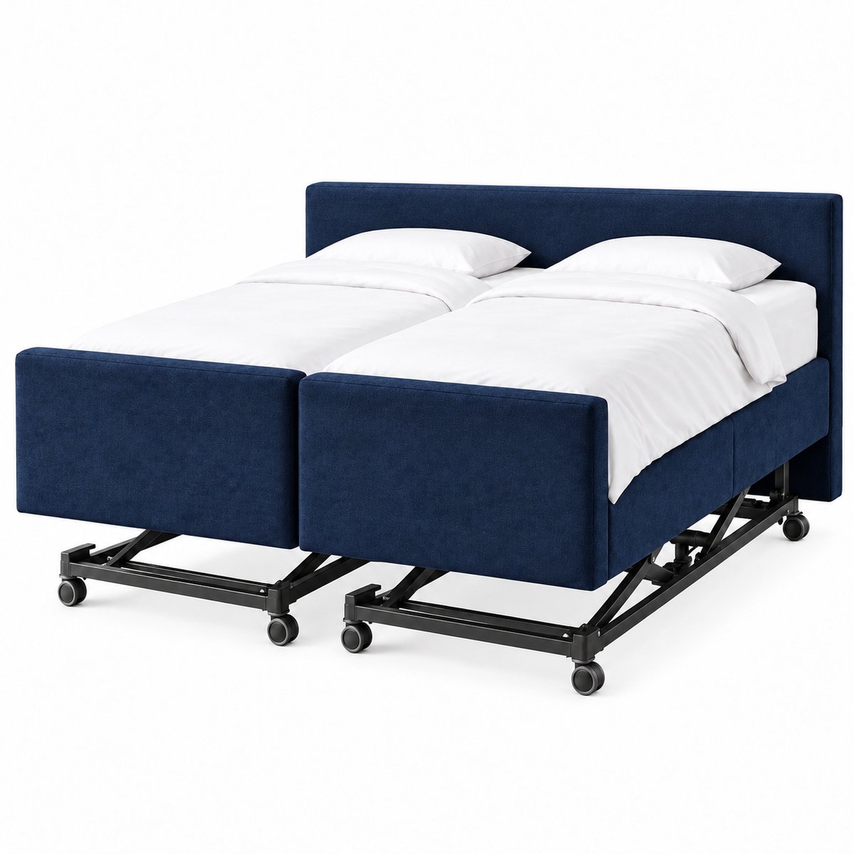 Boxspring FD Lecce Hoog Laag Bed 1 Persoons/ Verzorgingsbed /Seniorenbed Elektrisch Verstelbaar 120x200 cm Donker Blauw
