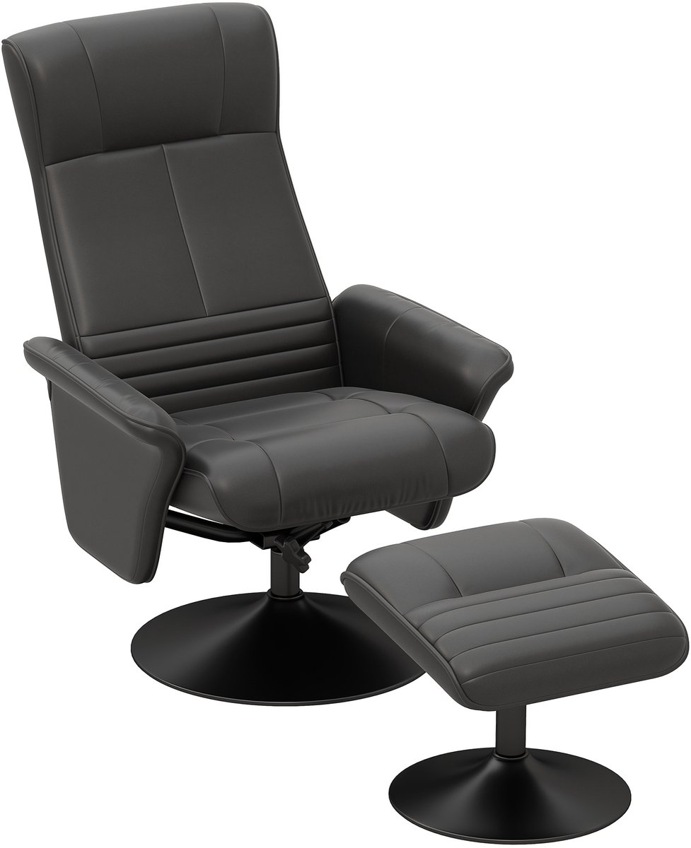 Gestoffeerde fauteuil - accentstoel met voetenbank - draaibaar - ergonomisch - tot 150 kg - zwart