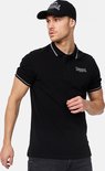 Zwart Lonsdale poloshirt met grijs gestreepte kraag en mouwen. Op de borst een Lonsdale London logo.