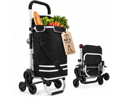 Latium Boodschappentrolley 60L met Koelvak - Traploper - Boodschappenkar Opvouwbaar - Afneembare Tas - 3 Wielen - Steekwagenfunctie - Zwart