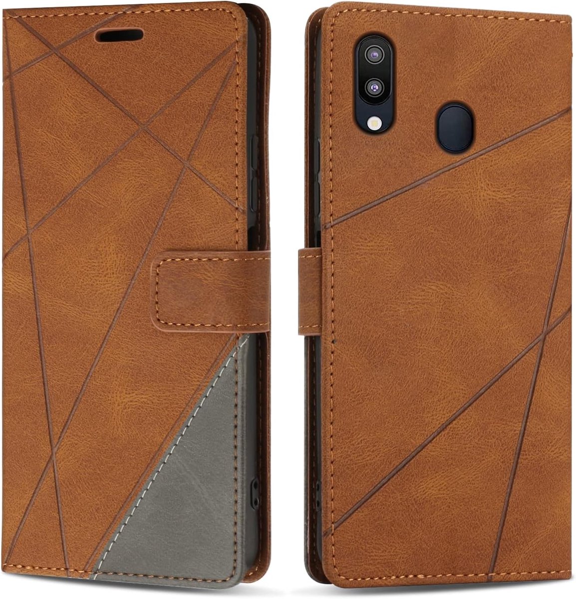 Hoesje voor Galaxy M20, Premium Lederen Portemonnee Beschermhoes Telefoonhoesjes met Kaartenvakken Beschermhoesje voor Galaxy M20, Bruin
