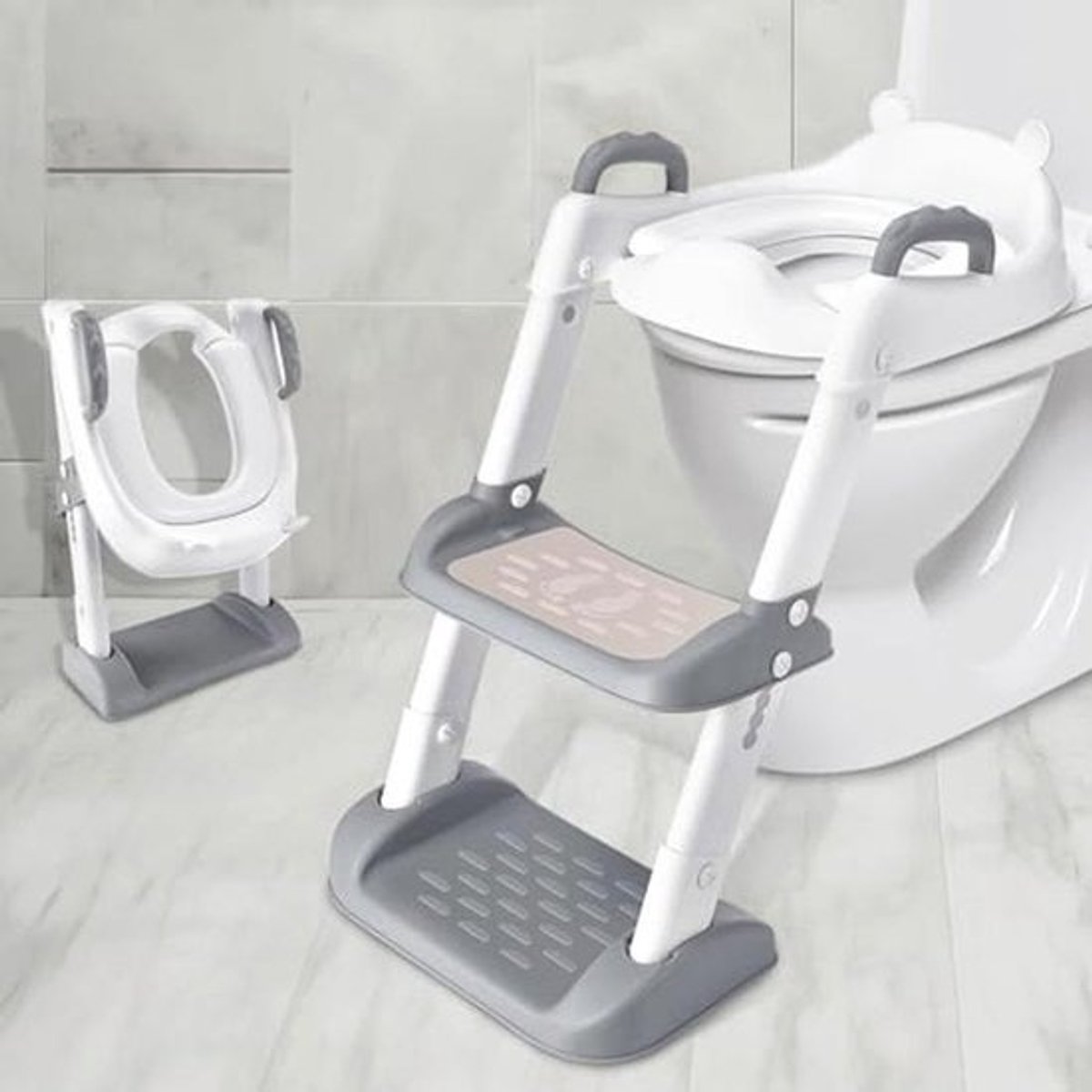Mkitnvy kinder-toiletbril met ladder - verstelbare wc-trainer met PU-bekleding, spatwaterdicht en antislip, voor jongens en meisjes, baby's