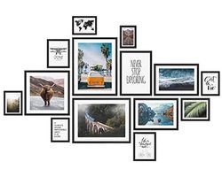Set van 14 zwarte moderne fotolijsten van MDF - 10x15 tot 30x40 cm, met acrylglas en accessoires - Fotolijsten-collage, fotogalerij en fotolijstset
