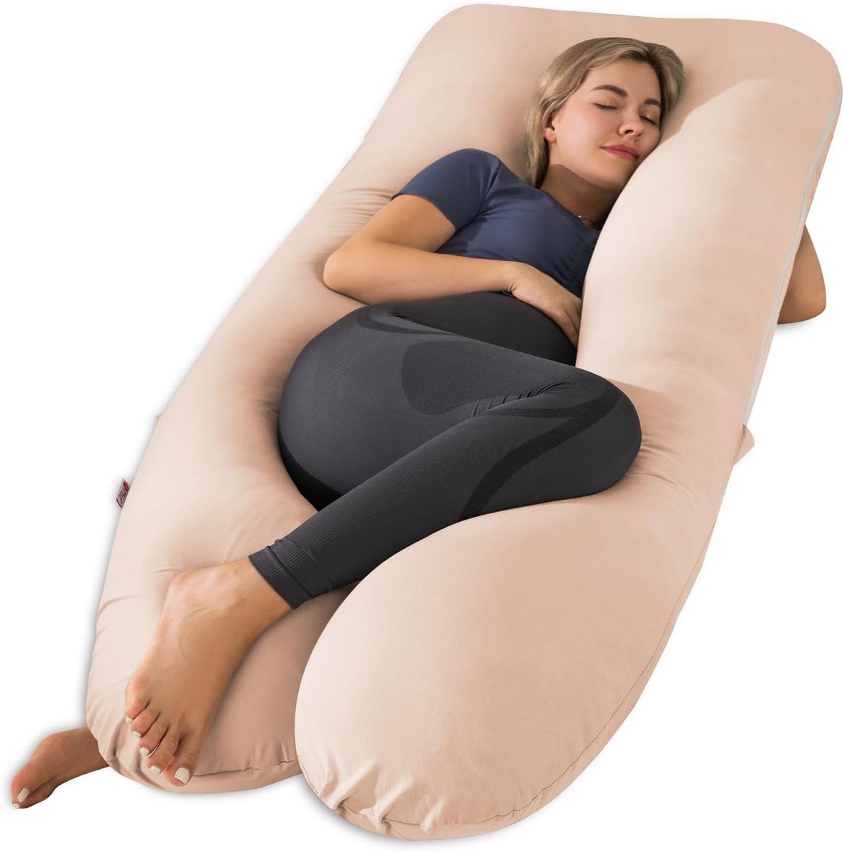 Zwangerschapskussens, zwangerschapskussen voor slaapkoeling, U-vormig full-body kussen voor volwassenen, Rayon hoes van bamboe, lichte abrikoos