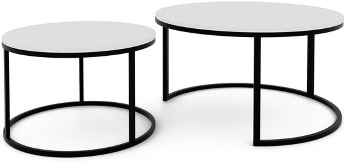 Set van 2 - Ronde salontafels - Nestelbaar - Zwart en hoogglans wit