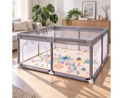 NUANUA Grondbox XL - 150 x 180 cm Baby Park - Kinderbox met Foam Speelmat - Speelbox en Accessoires - Playpen voor Baby - Parc Bebe en Kruipbox - Grondpark Grijs