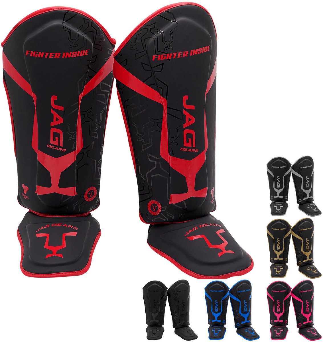 JAG Gears Alfa Scheenbeschermers - Kickboksen - MMA - Training - Kunstleer - Rood - Maat S