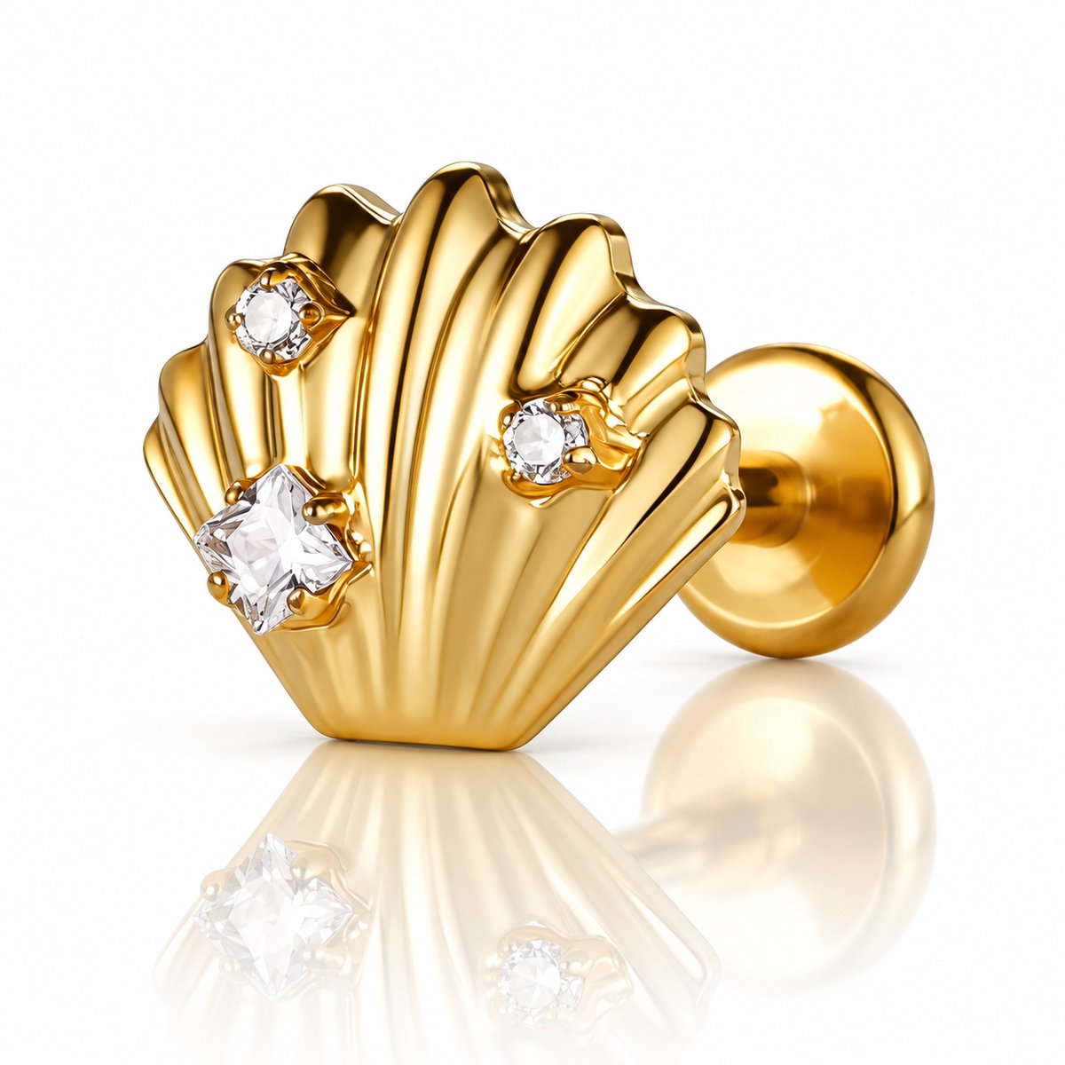 Maevi® Piercing voor Oor - Kleur: Goud - Formaat: 1.2 x 8 MM - Titanium - Tragus / Kraakbeen / Helix / Conch - Oorpiercing - 18K Goldplated / Titanium - Hoge Kwaliteit - Labret - Luxe Sieraad - Oorbellen - Schelp / Shell - Incl. Luxe Verpakking