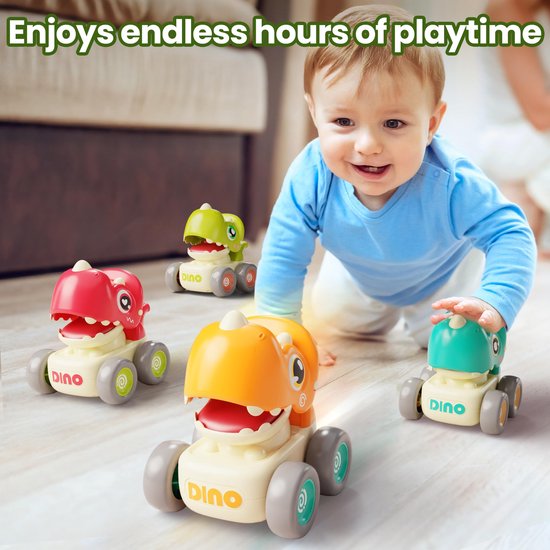Dinosaurusauto's met drukmechanisme voor peuters van 1-3 jaar - Baby Dinos Raceauto's - Speelauto met fluitje voor baby's - Auto met drukmechanisme — afbeelding 3