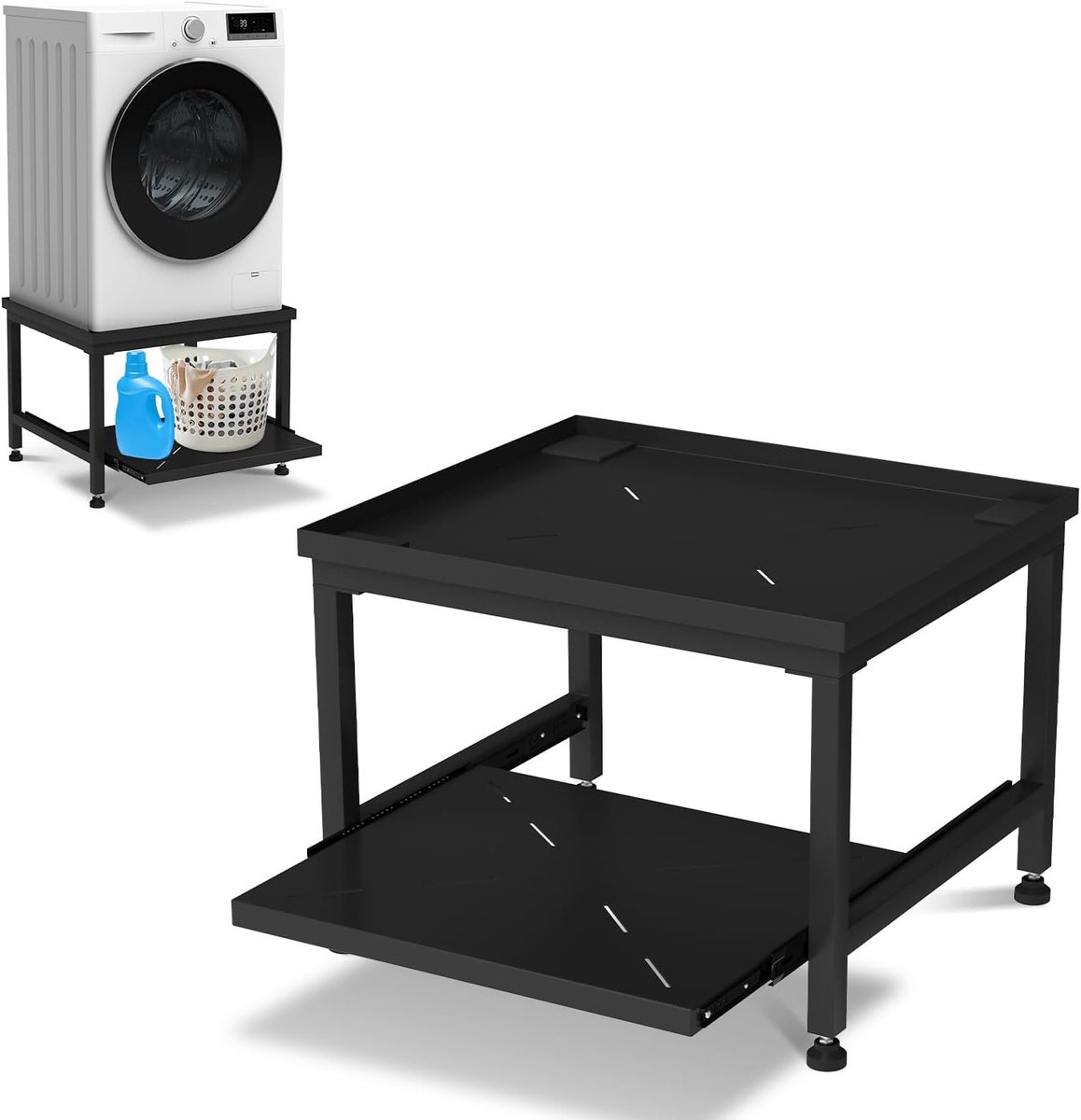 Wasmachine-onderstel, zwart, uittrekbare planken
