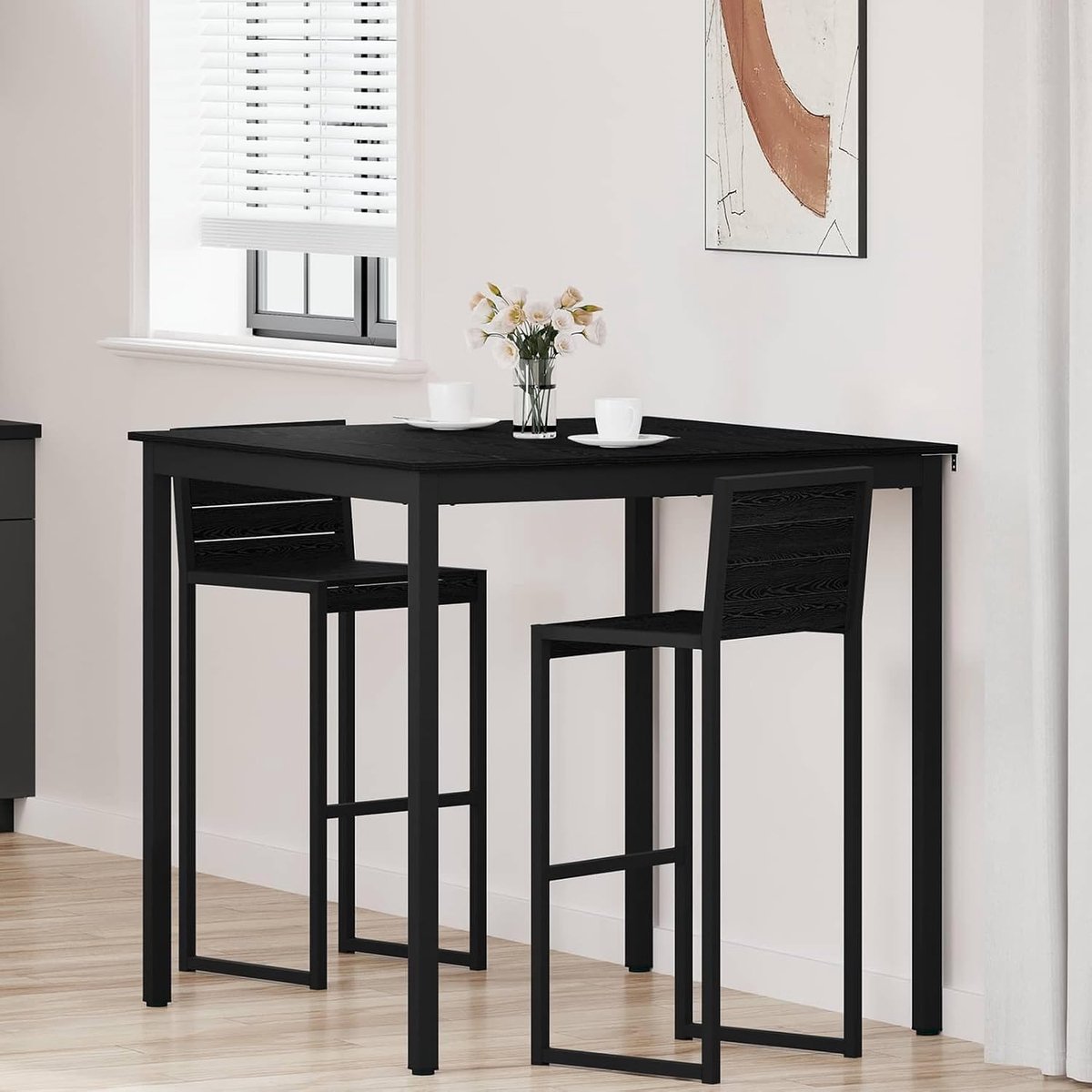 Statafel voor keuken en eetkamer, rechthoekige houten eettafel met metalen poten, stabiel frame voor maaltijden en bijeenkomsten, eenvoudige montage