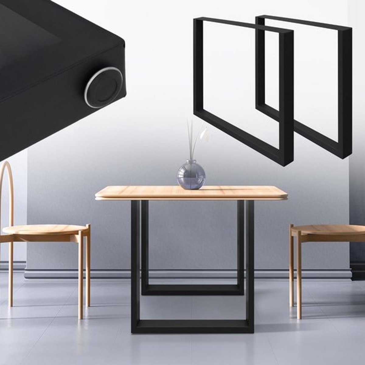 Set van 2 vierkante tafelfeets - Zwart metaal - Industrieel design 60x72 cm