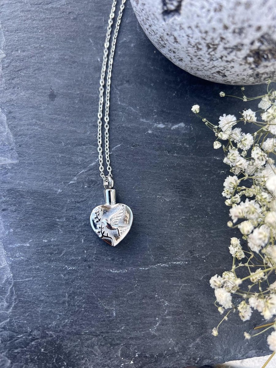 Ashanger Met Ketting Voor As, Haren Of Parfum - Hoogwaardig Staal - Inclusief Vuller En Zakje - Bird Heart