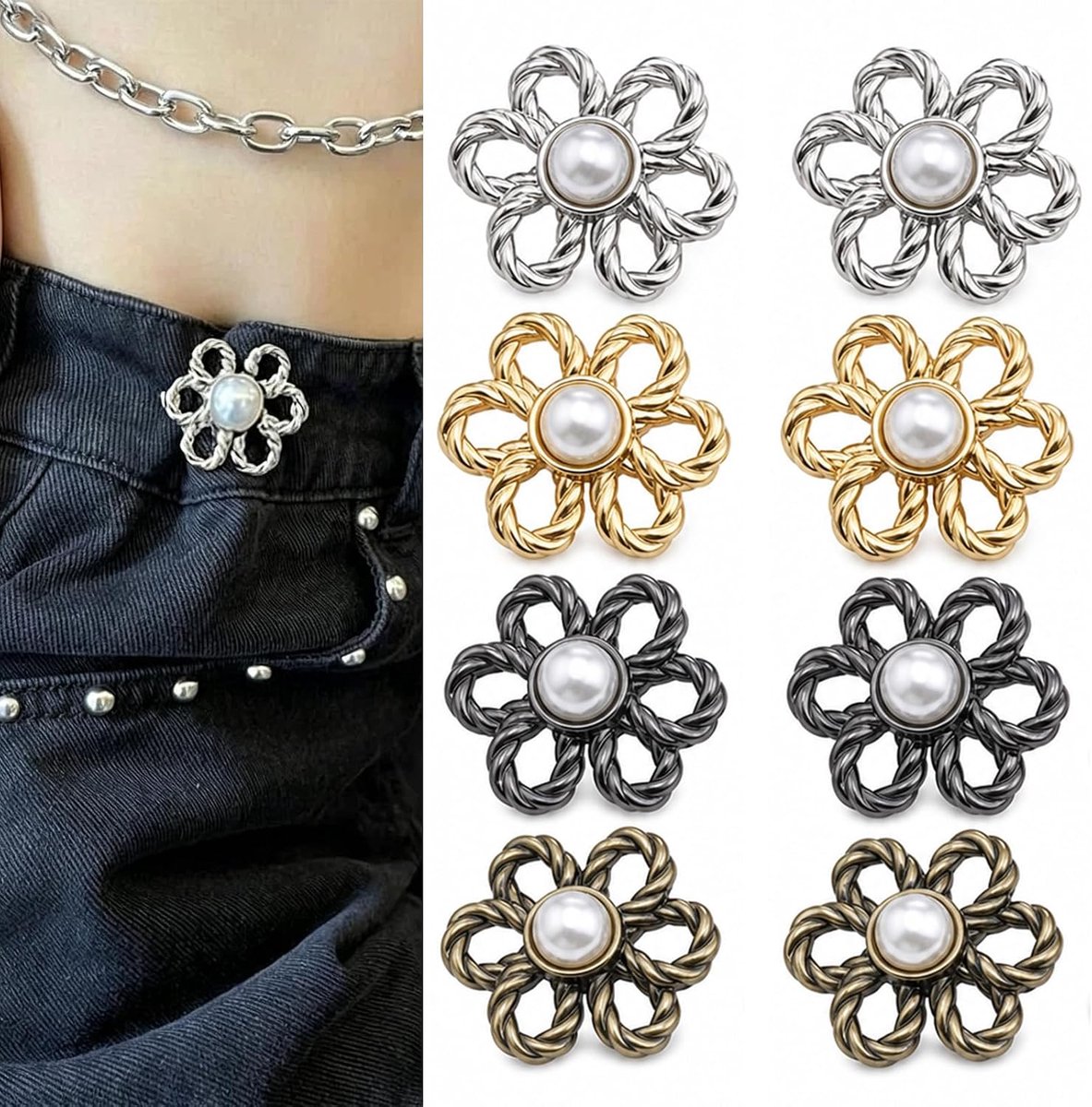 8 stuks broek strakker maken clip, afneembare broekknoop om strak te maken zonder naaien, tailleclip voor jeans, broektailleverkleiner, rok, T-shirt, jas, tas en kledingdecoratie