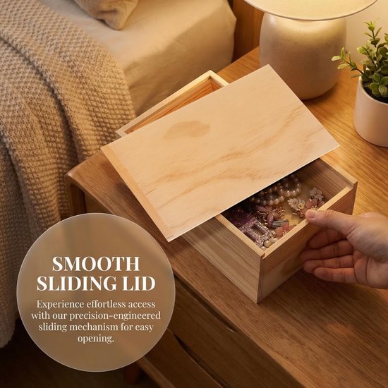 Houten opbergdoos met schuifdeksel, rechthoekig, natuur, 20 x 15 x — afbeelding 4