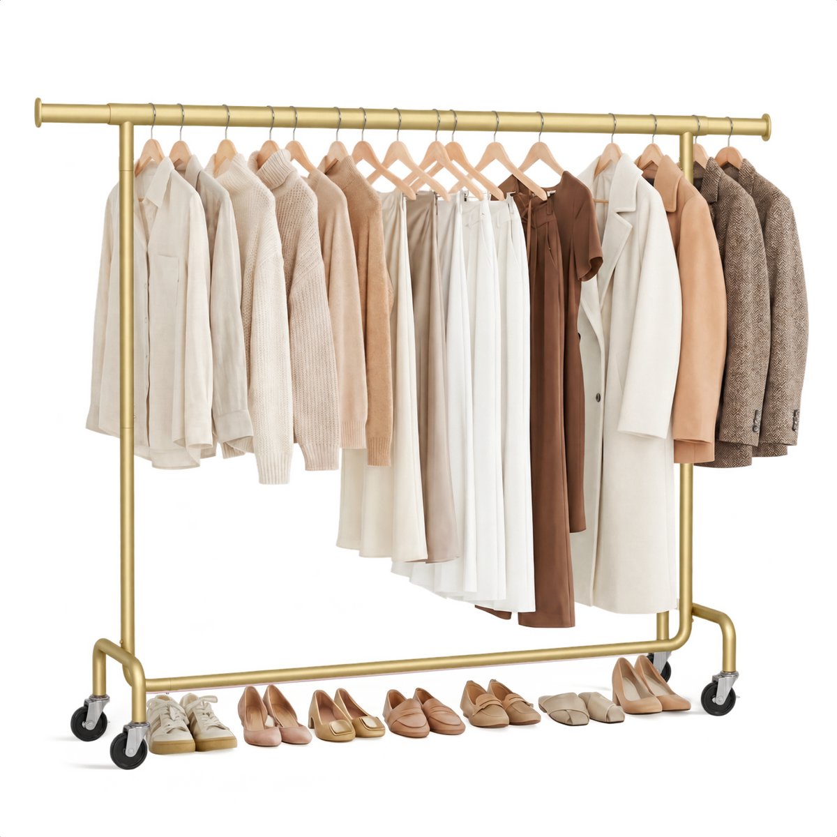 Kledingrek op Wieltjes – Extra Breed – Stalen Kledingstang – Goud – Bodo