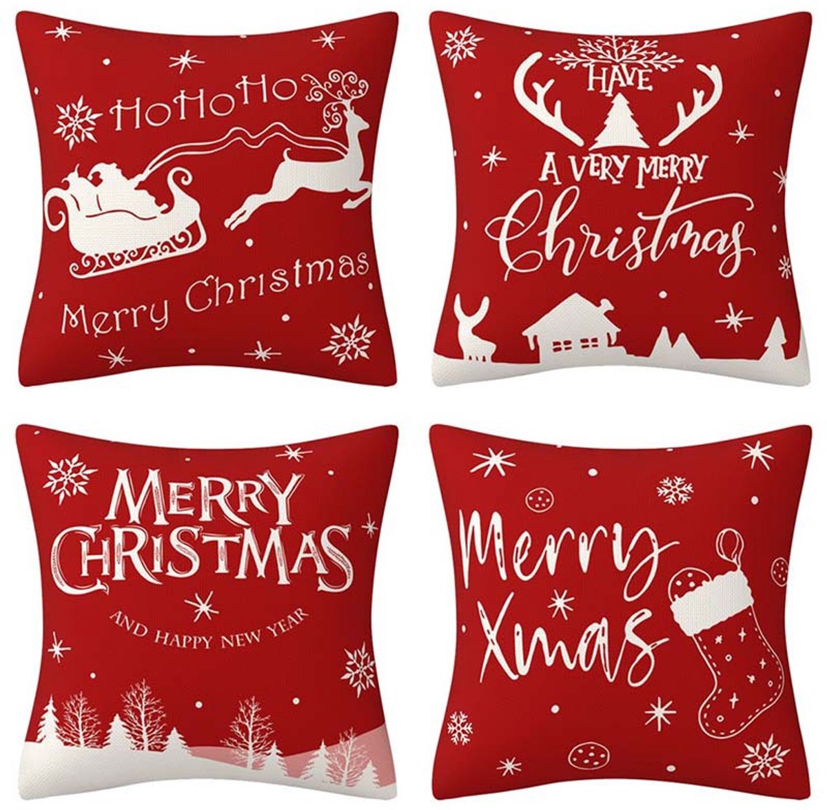 SUNMOOL Kerst Kussenhoes - Kussenhoes - Pillow cover - 45 x 45cm - Type K - 4Stuks