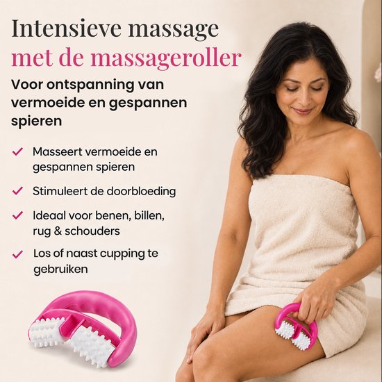 Intensieve massage met de massageroller voor ontspanning. Masseeert vermoeide spieren, stimuleert doorbloeding. Ideaal voor benen, billen, rug & schouders.