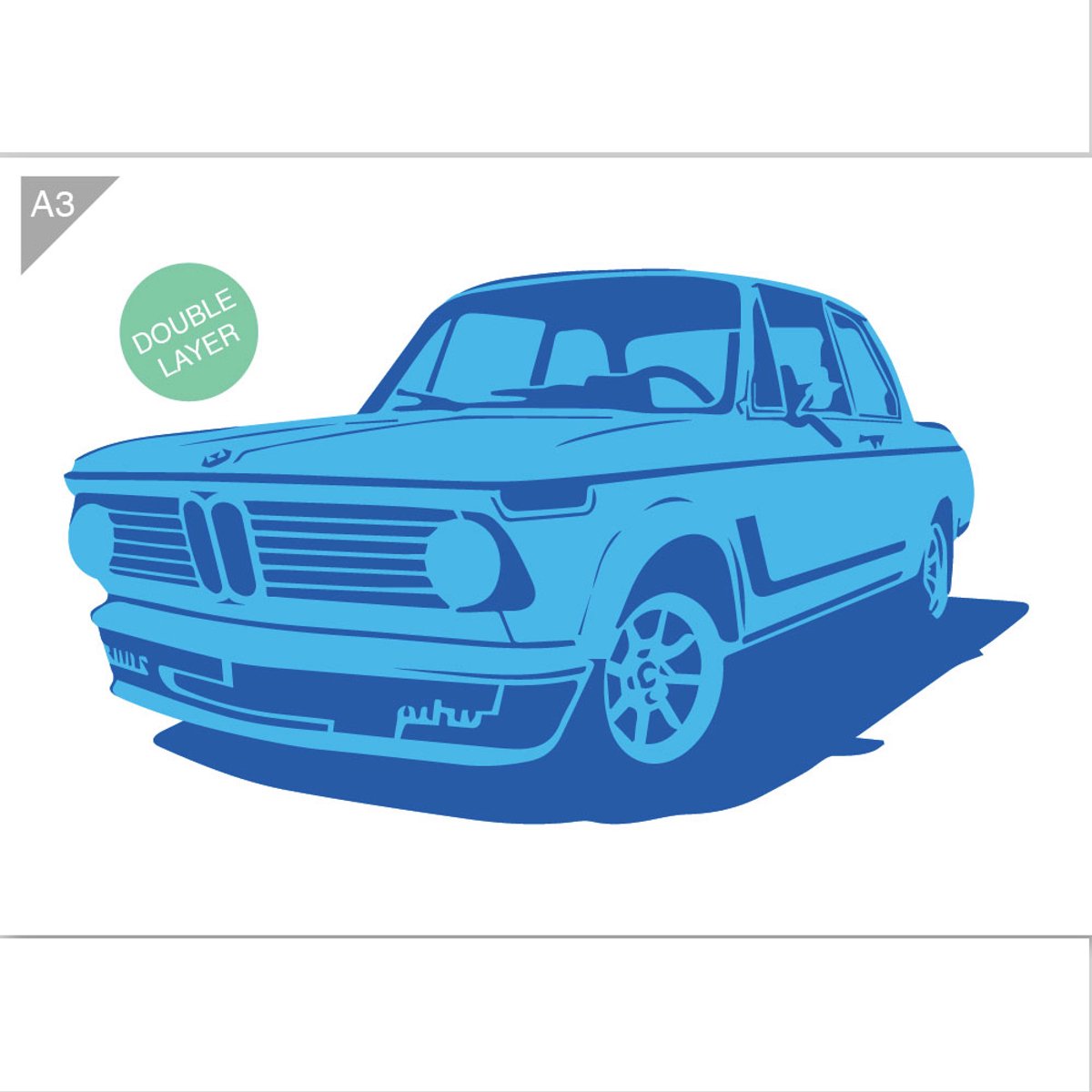 BMW E10 02 sjabloon - 2 lagen kunststof A3 stencil - Kindvriendelijk sjabloon geschikt voor graffiti, airbrush, schilderen, muren, meubilair, taarten en andere doeleinden