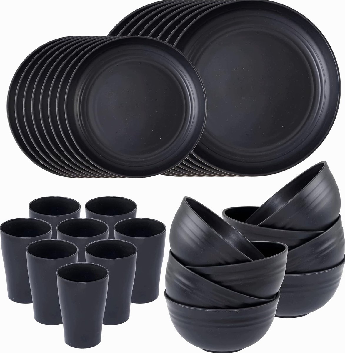 Onbreekbaar Servies 32 Delig Plastic Diner Borden, Bekers & Bakjes
