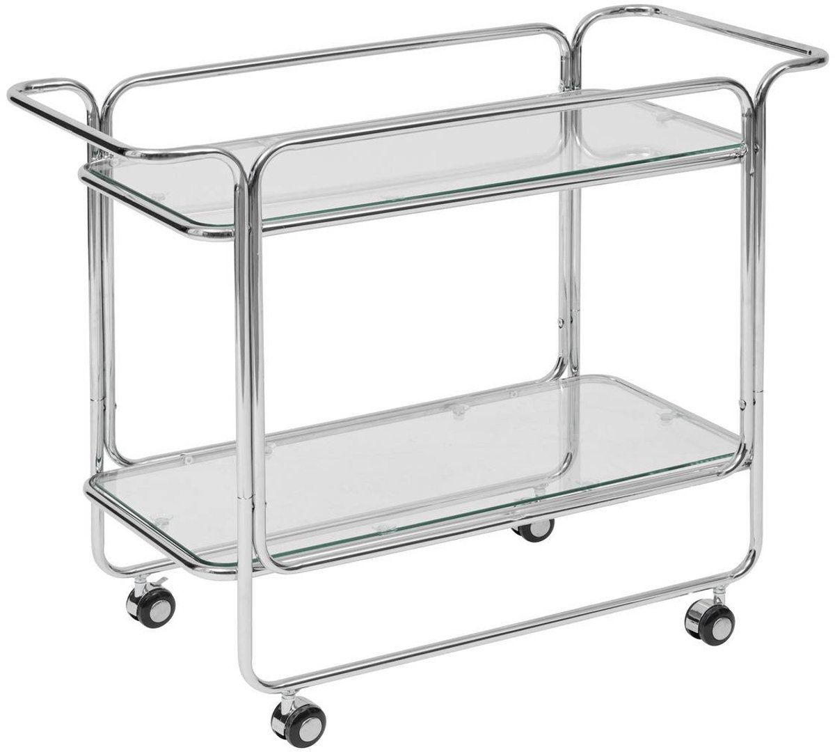 Hornell-dienstraftafel met 2 niveaus en wieltjes, van gehard glas