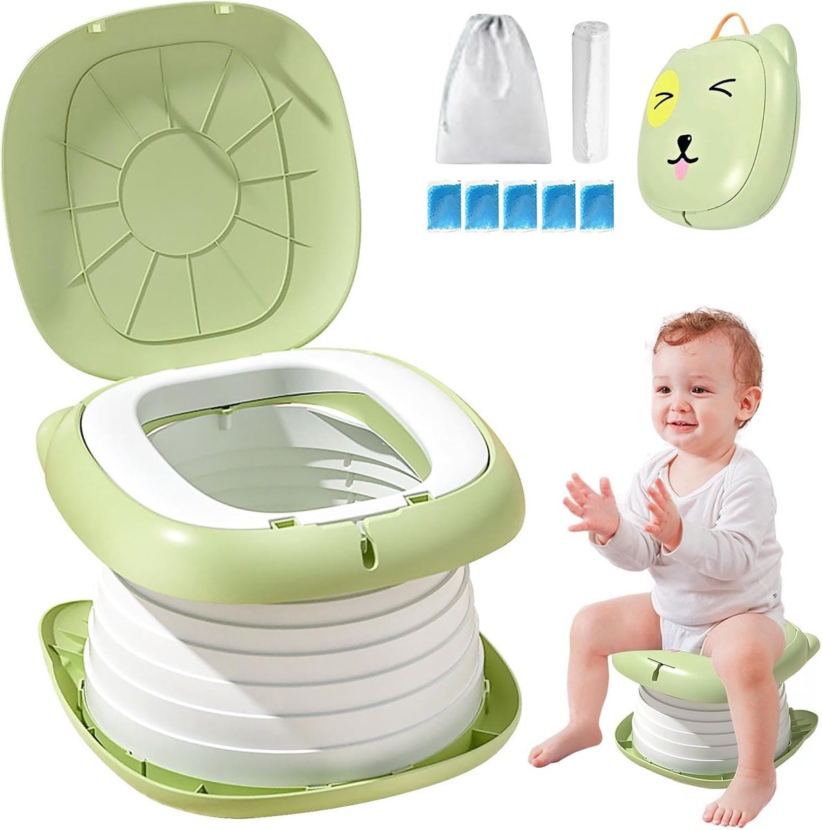 Opvouwbaar Toiletbril Kind - Reispotje Kinderen - Zindelijkheid Onderweg - Compact Lichtgewicht Ontwerp - 24 x 12 cm - Groen