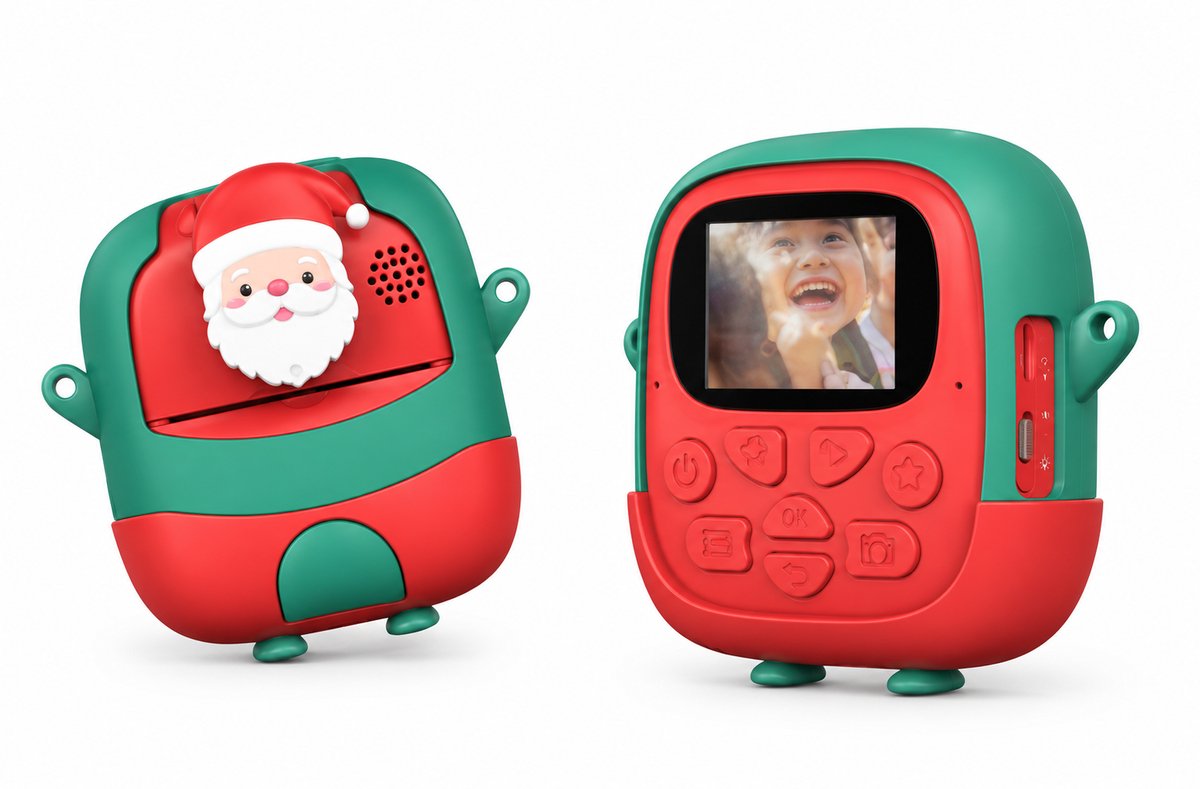 Digitale kerstcamera voor kinderen – Instant-printcamera – Thermische printcamera – Draaibare lens – 24 MP – 720p HD-video – 2,0-inch HD-scherm – Instantcamera voor kinderen – Ideaal kerstcadeau