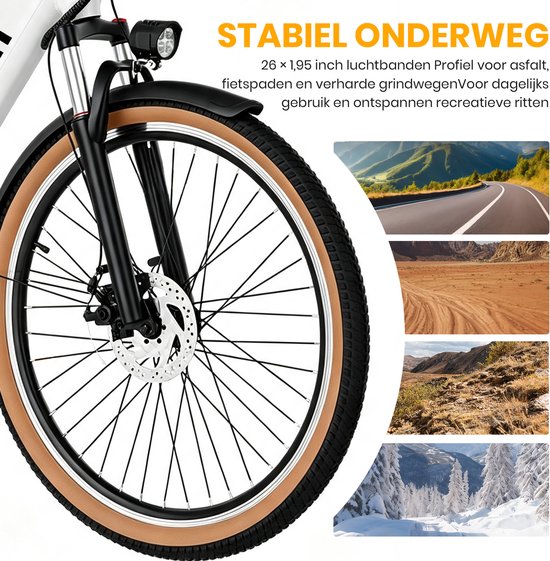 VANKEL Elektrische Stadsfiets 26 Inch – E-bike met Lage Instap – 648Wh Accu – 120 km Bereik – 250W Motor – Shimano 7 Versnellingen — afbeelding 2