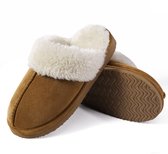 Homaxy - Pantoffels Dames - Suède Zachte Winterpantoffels - Fluffy Open Sloffen met Pluche Voering - Khaki - 38-39 - Geschikt voor een voetlengte van 22.86 cm